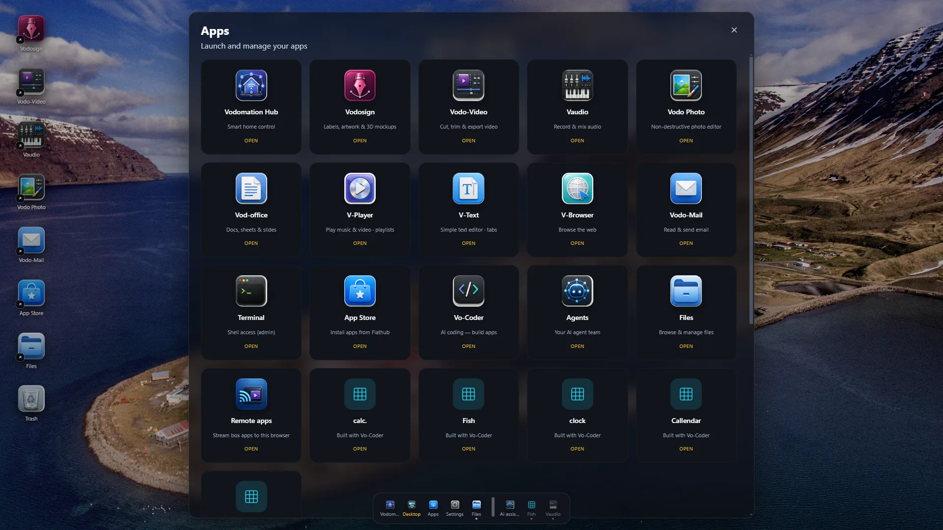 Apps launcher showing every installed application in a clean grid