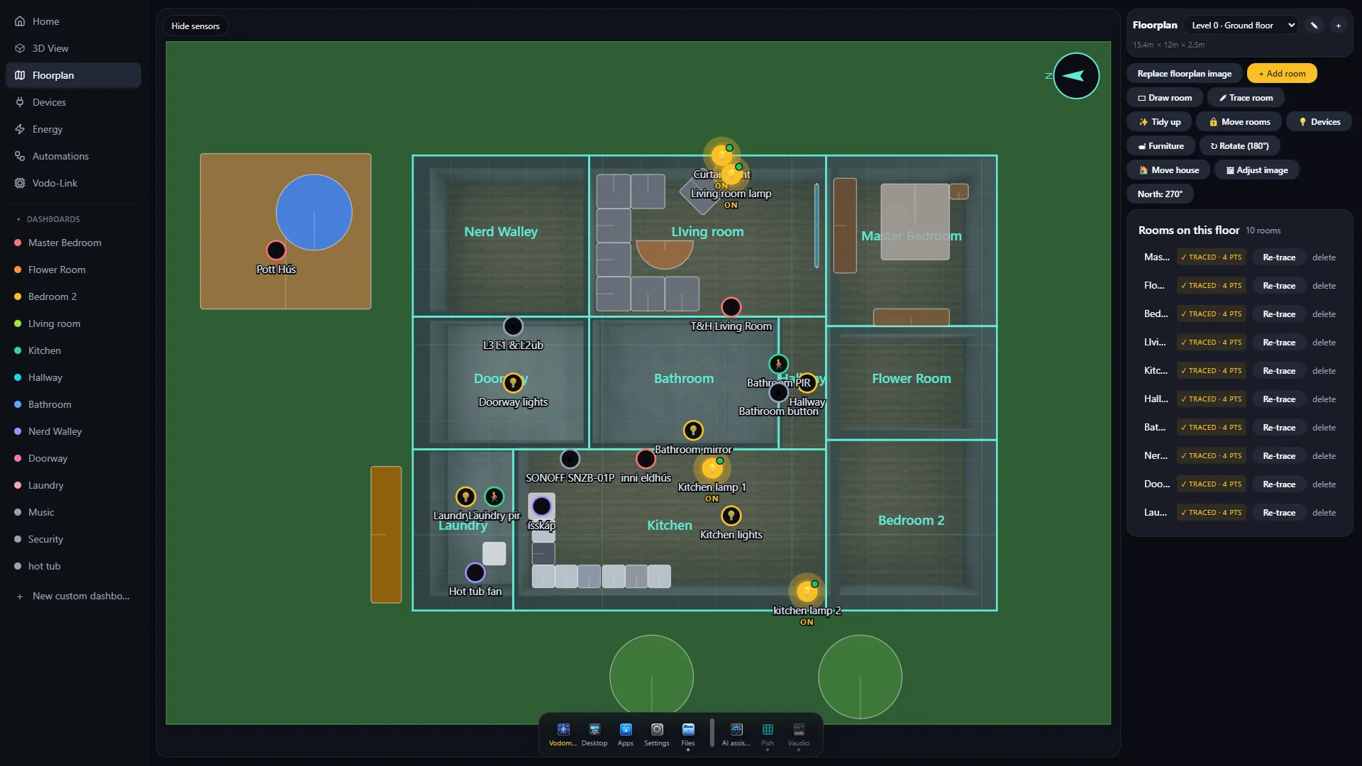 Vodomation OS floorplan and home control interface