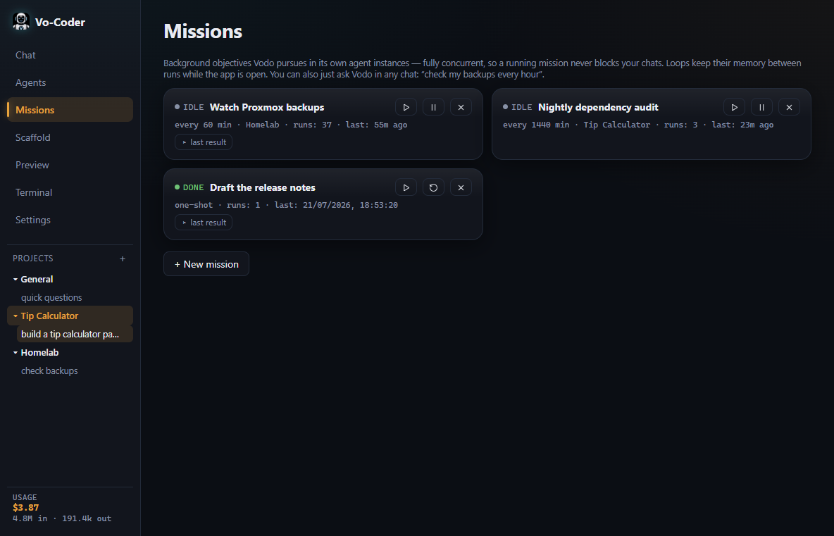 Mission list and scheduled background tasks